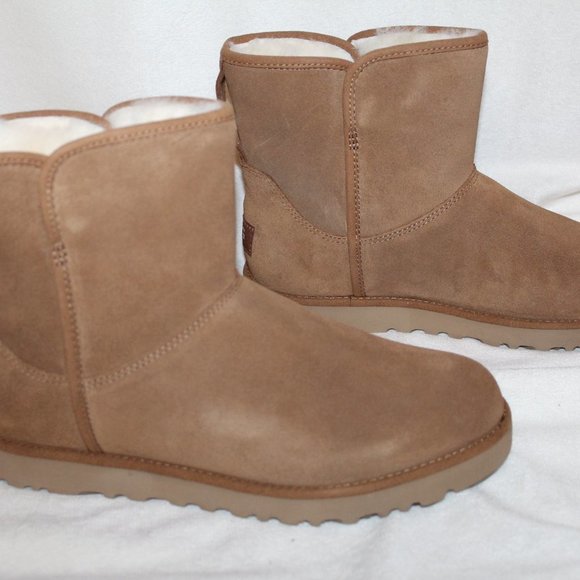 NIB UGG CORY MINI SUEDE SHEARLING LINED ANKLE BOOTIES BOOTS CHESTNUT - Picture 3 of 10